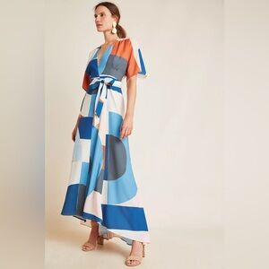 Anthropologie Blue and Orange Maxi Dress